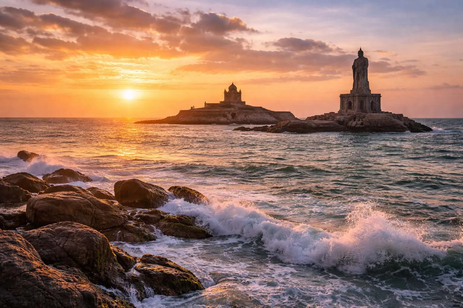 Scenic coastal view of Kanyakumari